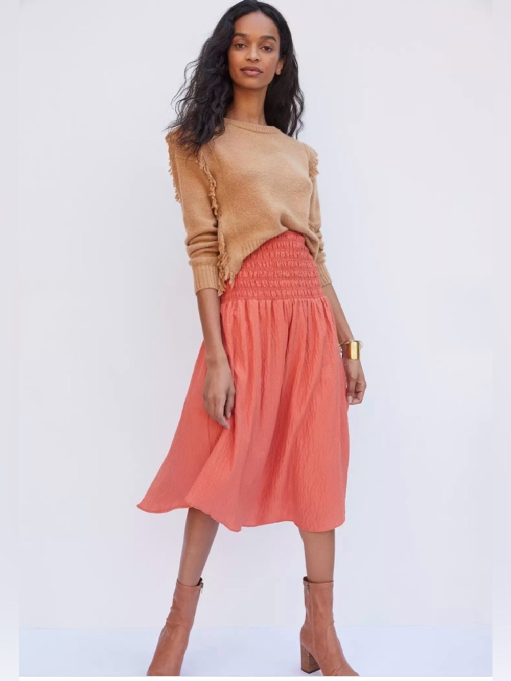 Maeve by Anthropologie Orange Yara Smocked Midi Skirt - Size XS